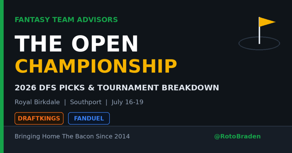 2026 Open Championship DFS picks and tournament breakdown for DraftKings and FanDuel at Royal Birkdale from Fantasy Team Advisors